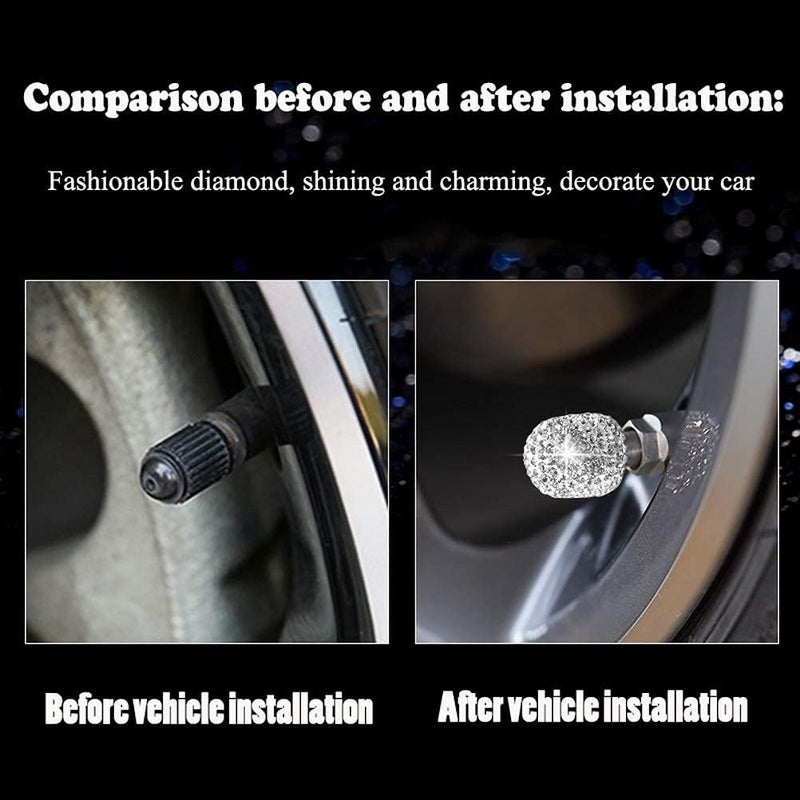 SUMAJU 4 Pack Bling Valve Stem Caps, Sparkling White Handmade Crystal Rhinestone Car Tire Valve Caps Bling Car Stem Covers Xmas Decor Chrome Attractive Dustproof - Image 5